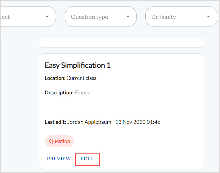 Edit button on the question pane in the Content Manager